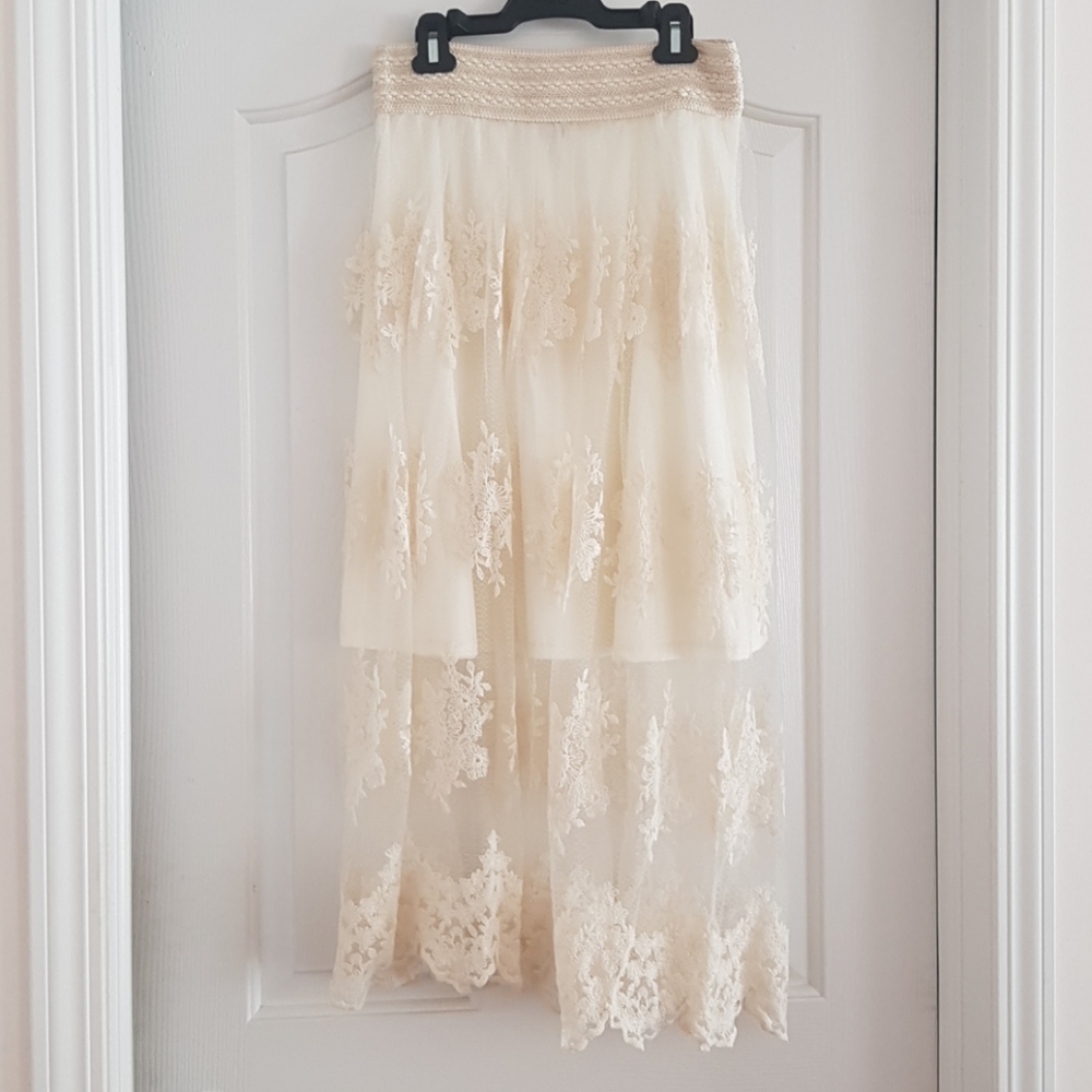 [3 for $18] Cream Lace See-through Midi/Maxi Skirt